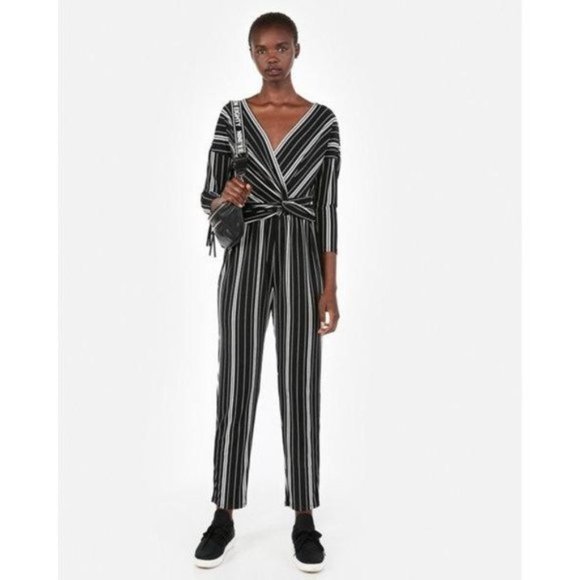 Express Striped Surplice Twist Front Jumpsuit L - Picture 1 of 2